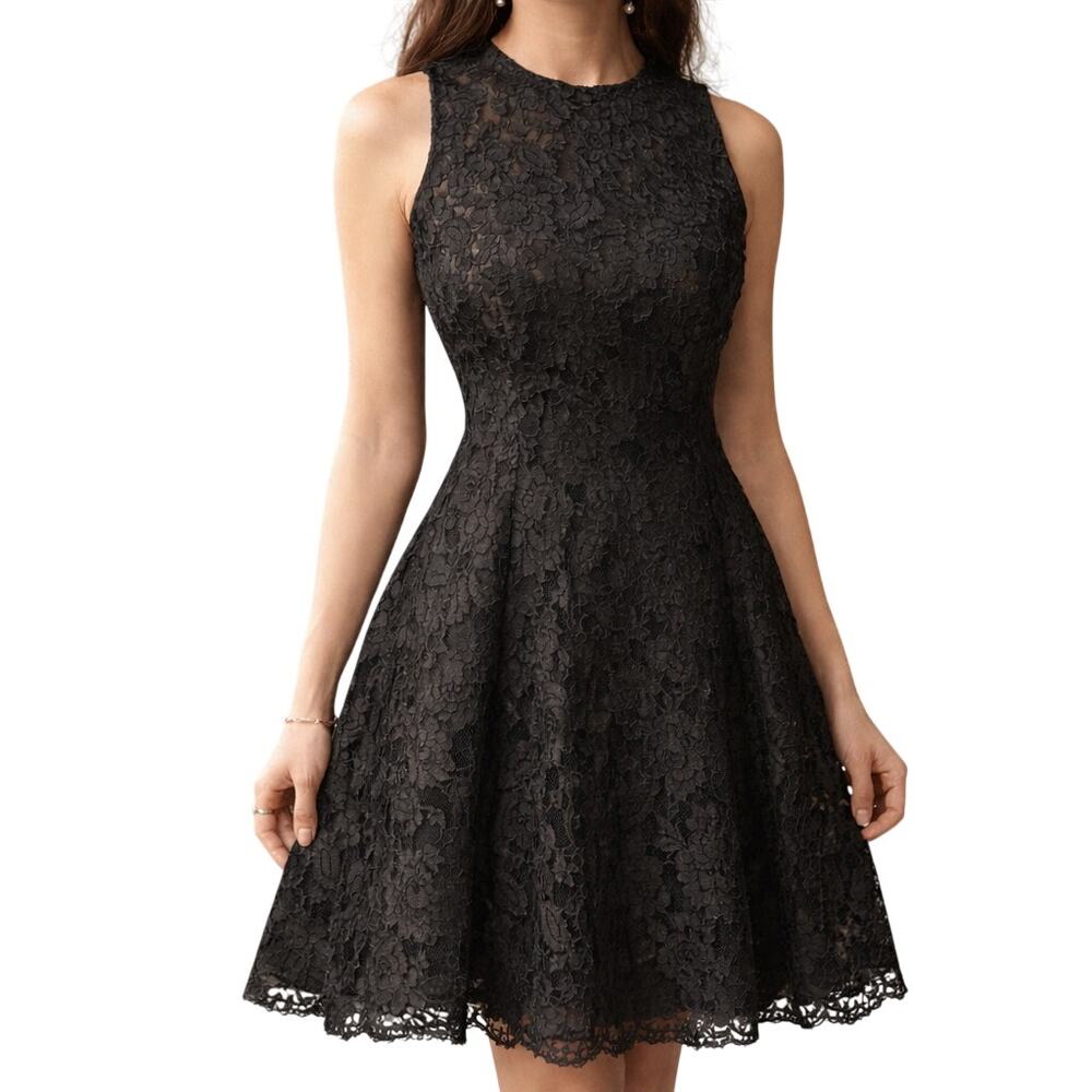 Vintage 90s Geoffrey Beene Women's Small Black Lace Cocktail Dress